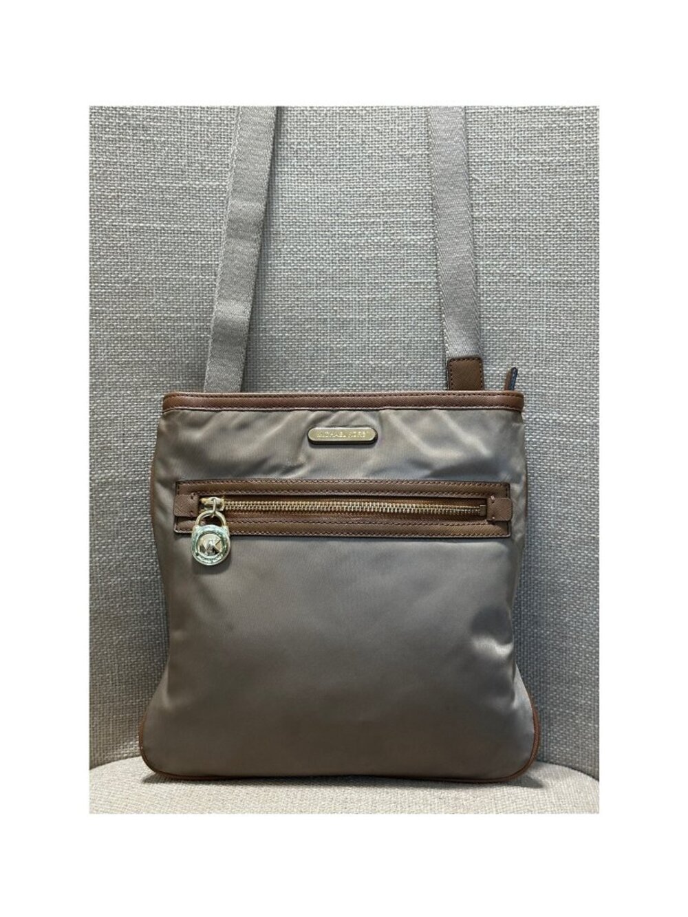 Michael Kors Kempton Tan Nylon Leather Trim Crossbody Bag